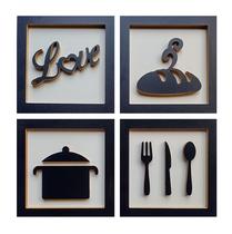 4 Quadros Decorativos Cantinho do Café Love MDF em Relevo 4 Quadros Decorativos Cantinho do Café Love MDF em Relevo