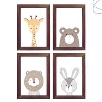 4 Quadros Decorativos Infantil Animais Escandinavos Safari