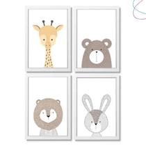 4 Quadros Decorativos Infantil Animais Escandinavos Safari