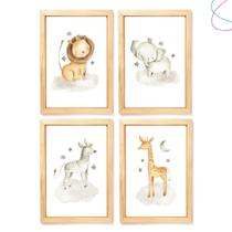 4 Quadros Decorativos Infantil Safari Baby Aquarela moldura 4 Quadros Decorativos Infantil Safari Baby Aquarela moldura