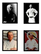 4 Quadros Jiujitsu Mestre Jigoro Mitsuyo Carlos Helio Gracie - Preta