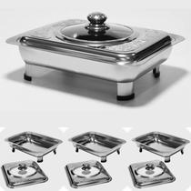 4 Rechaud Inox Leve Travessa Com Tampa Transparente Buffet RETANGULAR 4 Rechaud Inox Leve Travessa Com Tampa Transparente Buffet RETANGULAR