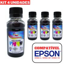 4 Refil 100ml Tinta Preta Para Impressora L375 L395 L3150 L3110