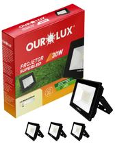 4 Refletor Projetor Preto LED 30w Bivolt Cor da Luz Branco Quente 3000K Ourolux