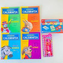 4 Revistas Caligrafia C/ Kit Lápis Escolar + Jogo Educativo - Brasileitura