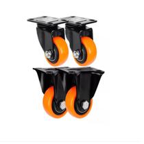4 Rodízio 50mm Em PVC Rodinha Laranja (2 Fixos e 2 Sem Trava)