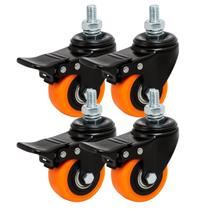 4 Rodízio Giratório com Espiga e Freio Easy Lock F1 40 mm Roda PVC Laranja e Núcleo em Polipropileno Preto Compacto e Resistente