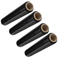 4 Rolo Bobina Filme Stretch Preto 25Mix50Cmx300M 3K Resisten