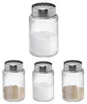 4 Saleiros e Pimenteiro De Vidro Tampa Inox 100Ml Hauskraft