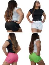4 Shorts Tactel Feminino Bermuda Larguinha Preto+Branco+Rosa+Verde Vinha Fashion