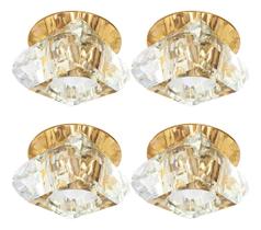 4 Spot Cristal Embutido Base Dourada Transparente Sala Bet11