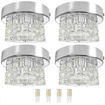 4 Spot Cristal Sobrepor Plafon Prateado Sala Bet45 + Led