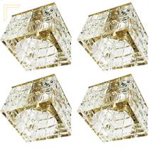 4 Spot De Cristal K9 Quadrado Embutir Base Dourada Bet08