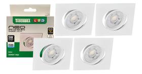 4 Spot Led Neo Embutir Quadrado 5W Luz Fria 6500k Taschibra