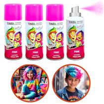 4 Spray de Cabelo Maluco Temporário Rosa Carnaval Festas