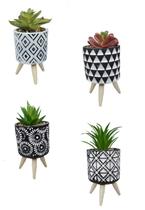 4 Suculentas Artificiais Vasinhos Com Pé Vaso De Cimento