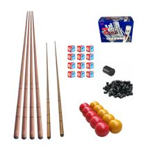 4 Taco +2 Mini + Giz Azul+ Branco+ Bola + 6 Ponteira Sinuca