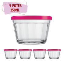 4 Tigelas de Vidro Americano C Tampa Gelatina Papinha 350ml - NADIR FIGUEREIDO