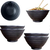 4 Tigelas Japonesa Bowl Oriental Melamina Cumbuca Preto 300ml