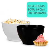 4 Tigelas Pote Bowl Cozinha Receita Saladeira 19cm Preto e Branco