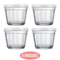 4 Tigelas Redonda 350ml Tampa Coloridas Papinha Vidro Nadir