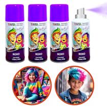 4 Tintas de Cabelo Temporária Roxo Spray lavável Cabelo Maluco Festas Carnaval