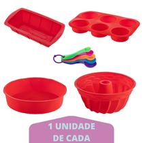 4 Tipos de Forma Silicone Sortida + Kit Colher Medidas 5 Pç 4 Tipos de Forma Silicone Sortida + Kit Colher Medidas 5 Pç