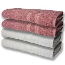 4 Toalhas Super Felpudas Grande E Grossa Algodão 80x150 Itália Soft Beka - Branco/rosê 4 Toalhas Super Felpudas Grande E Grossa Algodão 80x150 Itália Soft Beka - Branco/rosê