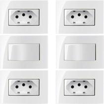 4 Tomada 3 Pinos 10a + 2 Interruptor Simples Movel Embutir Branco 4 Tomada 3 Pinos 10a + 2 Interruptor Simples Movel Embutir Branco