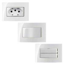 4 Tomada Embutir 3 Pinos 10a + 3 Interruptor Duplo Simples + 4 Interruptor Simples Branco Margirius