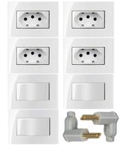 4 Tomada Embutir 3 Pinos 10a + 3 Interruptor Paralelo + 2 Plug 3 Pinos 90 Graus Branco