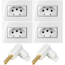 4 Tomada Movel Embutir 3 Pinos 10a Branco + 2 Plug Macho 3 Pinos 10a 90 Graus 4 Tomada Movel Embutir 3 Pinos 10a Branco + 2 Plug Macho 3 Pinos 10a 90 Graus