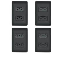 4 Tomadas Duplas Preta 2P+T Distanciadas 10A 250V Com Placa Habitat Black- FAME 4 Tomadas Duplas Preta 2P+T Distanciadas 10A 250V Com Placa Habitat Black- FAME