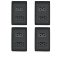 4 Tomadas Duplas Preta 2P+T Distanciadas 10A 250V Com Placa Habitat Black- FAME