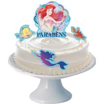 4 Topo Decoração de Bolo Tema Festa Pequena Sereia Ariel Disney