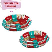 4 Travessas Grande Vidro Oval 2 Tamanhos Marinex 3,2L + 4L