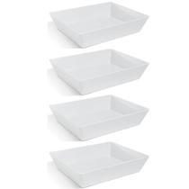 4 Travessas Retangular 3,5L Profissional Servir Buffet Melamina Branca Saladas Massas Haus Concept