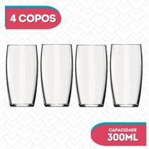 4 UN Copos Oca Vidro Transparente Redondo 300ml Durável Nadir 4 UN Copos Oca Vidro Transparente Redondo 300ml Durável Nadir