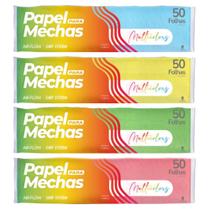 4 Uni. Papel Mechas Multicolors Variados 11x47cm 200 Folhas - Papel para Mechas