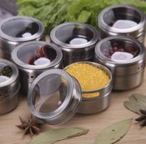 4 unidades de Porta Condimentos Tempero Inox Magnético Imã Geladeira