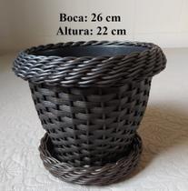 4 vaso de flor planta com prato marrom escuro fibra sintética 26 cm x 22 cm