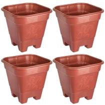 4 Vaso Plástico Decorativo Para Plantas Jardim Médio Marrom