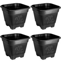 4 Vaso Quadrado Decorativo de Plantas Jardim Varanda G Preto