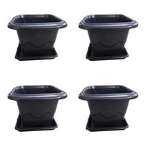 4 Vasos Cachepô + Prato Quadrado Para Flores Suculentas