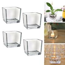4 Vasos Castiçal De Vidro Quadrado Para Vela Decorativo 70ml