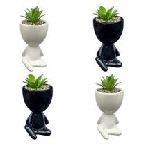 4 Vasos Decorativo C/ Suculentas Planta Artificiais Cerâmica