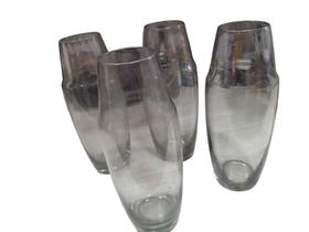 4 Vasos Objetos Decorativos Enfeites Sala 22x8cm Vidro Cinza