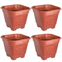 4 Vasos Quadrado Decorativo 30,5x29,5cm P/ Plantas Terracota