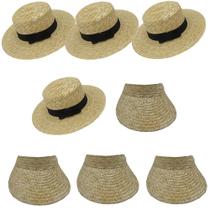 4 Viseiras Palha De Trigo + 4 Chapéu De Palha Palheta 8 cm