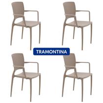 4 x Cadeira Tramontina Safira em Polipropileno e Fibra de Vidro com Braços Camurça